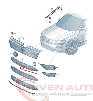 Tiguan 2016> Ön Tampon Orta Izgara Sensör Delikli 5NA853677E