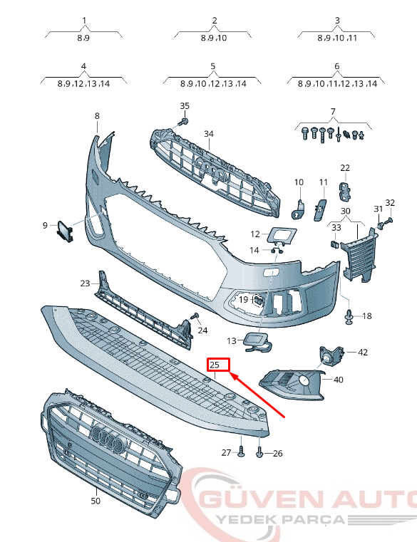 Audi A4 2016> Ön Tampon Alt Spoyler 8W0807611E