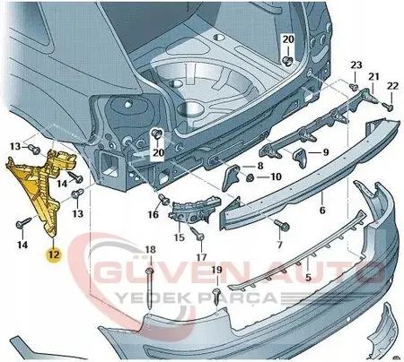 Audi A3 Arka Tampon Braketi Sol 2004-2008      -8P3807377B