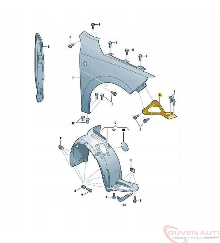 Seat Toledo (2013-2019) Skoda Rapid (2013-2022) Sağ Çamurluk Braketi  -5JA821142A