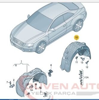 Audi A5 Sağ Arka Çamurluk Davlumbazı (2008-2015)       -8T0810172G