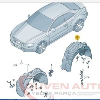 Audi A5 Sağ Arka Çamurluk Davlumbazı (2008-2015)       -8T0810172G
