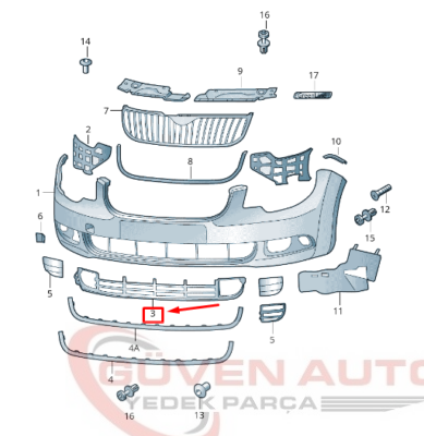Skoda Superb Ön Tampon Orta Izgara (2008-2013)   3T0853677